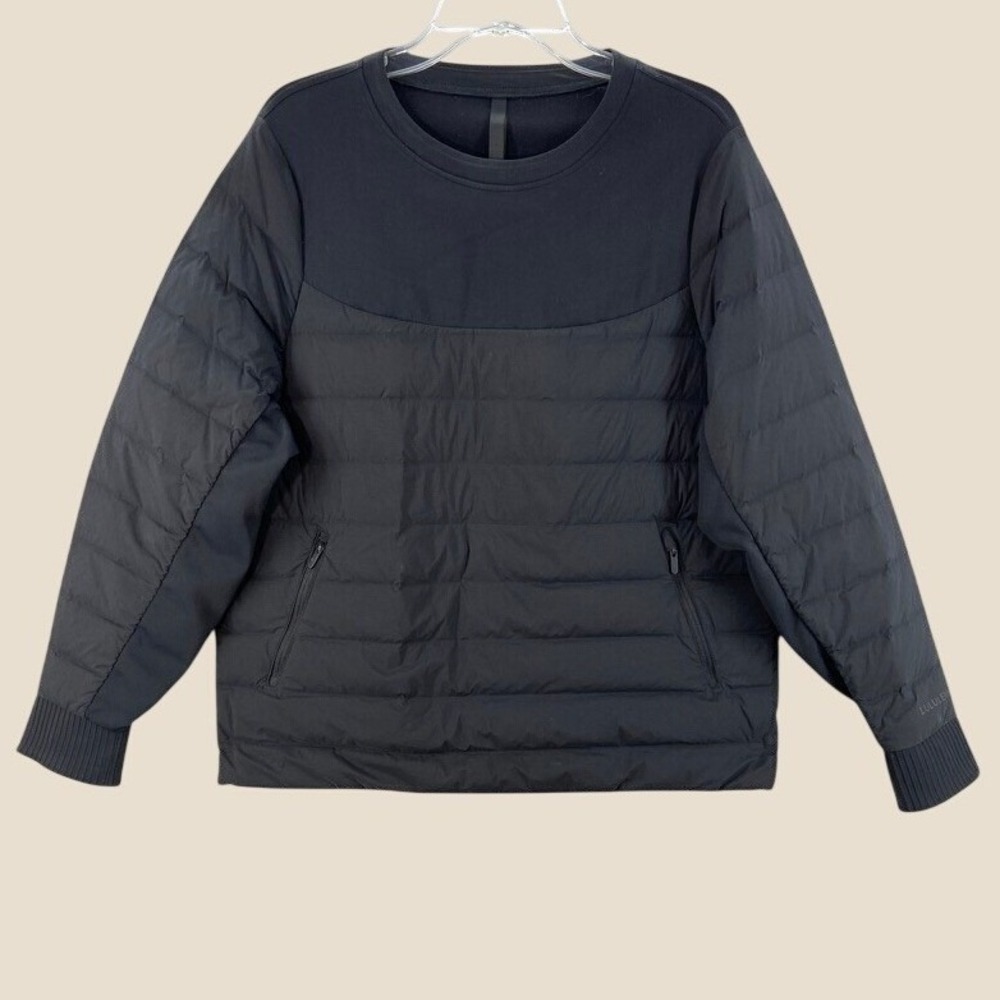 lululemon Down and Around Crew Pullover Womens 10 Black Goose Down Fill Hybrid